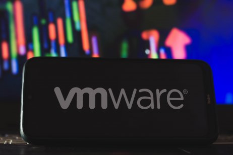 In this photo illustration a VMware logo seen displayed on a smartphone