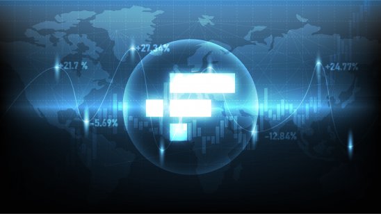 Depiction of the FTX token (FTT) logo overlaid on a trading chart and world map