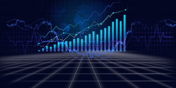 Stock market exchange technology or world economy, business growth concept. Abstract financial charts and graphs background. 3d Illustration.