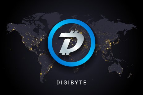 Digibyte crypto currency digital payment system blockchain concept. Cryptocurrency isolated on earth night lights world map background. Vector illustration