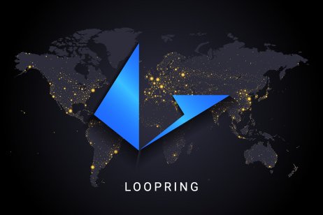 Loopring logo with a world map behind it
