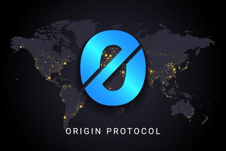 Origin protocol crypto currency digital payment system blockchain concept. Cryptocurrency isolated on earth night lights world map background. Vector illustration