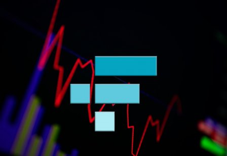 FTX token logo in blue on a dark background featuring line graphs