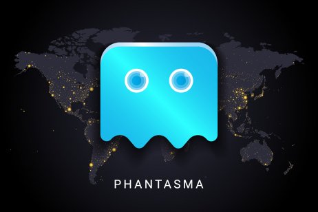 Phantasma crypto currency digital payment system blockchain concept. Cryptocurrency isolated on earth night lights world map background. Vector illustration