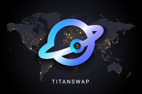 Titanswap crypto currency digital payment system blockchain concept. Cryptocurrency isolated on earth night lights world map background. Vector illustration