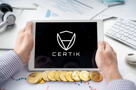 Russia Moscow 06.05.2021 Tablet with logo of Certik, blockchain security leaderboard, rating, ranking of cryptocurrency companies,secured projets, wallets,exchange platforms.Swap crypto coins, tokens.