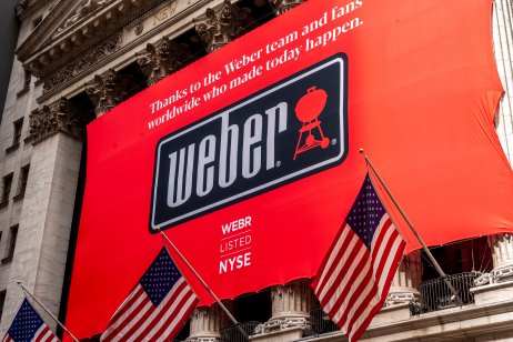 Photo of Weber banner on the New York Stock Exchange