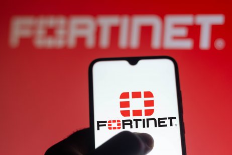 In this photo the Fortinet logo seen displayed on a smartphone