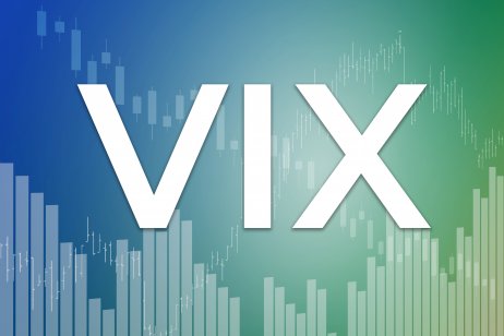 VIX forecast: Is VIX a Good Investment? Price change on trading VIX (Volatility Index) futures on blue and green finance background from graphs, charts, columns, candles, bars. Trend Up and Down, Flat. 3D illustration