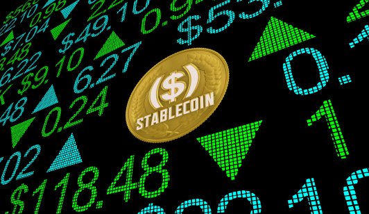 Stablecoin in front of stock market display