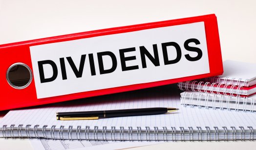 Binder labelled dividends on a desk
