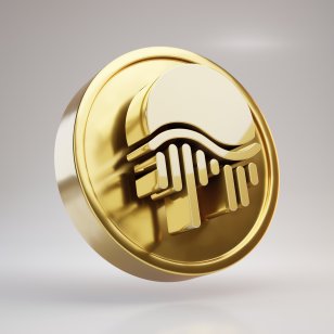 Moonriver cryptocurrency coin. Gold 3d rendered coin isolated on white background.