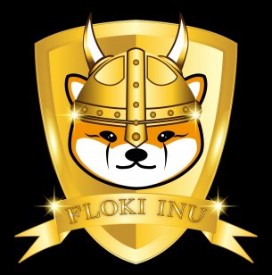 Floki Inu coin token crypto currency with golden shield, Baby doge flokin inu to the moon. vector eps 10