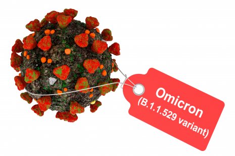 Illustration of Omicron variant with a labelling tag