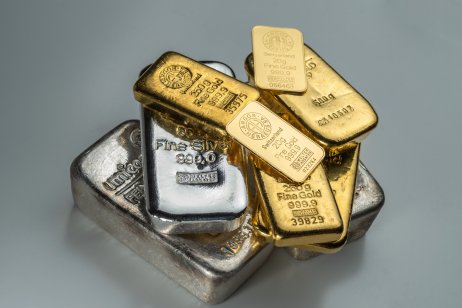 A pile of gold and silver bars 
