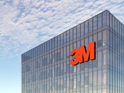 3M Signage Logo Top of Glass Building.