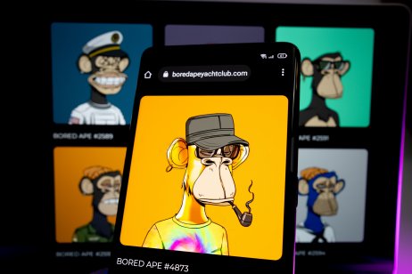 Five different Bored Ape Yacht Club animations shown on smartphone screens
