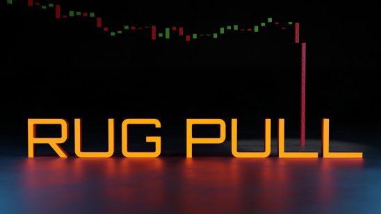 ‘Rug pull’ in yellow on a black background