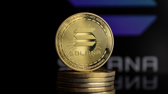 A cryptocurrency coin bearing the Solana name and icon