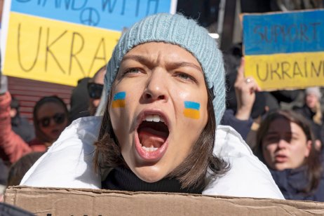 Protests rally in New York agains Russia's invasion of Ukraine