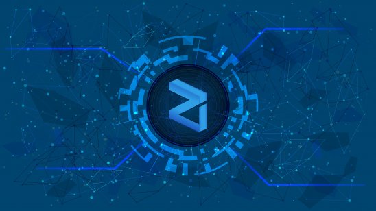 Zilliqa (ZIL) token symbol on polygonal blue background