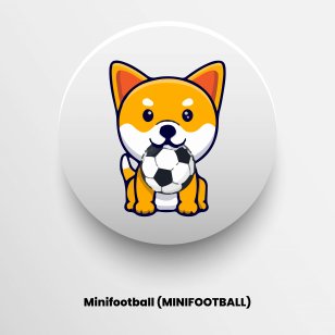 A cartoon shiba inu dog holds a football in its mouth