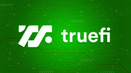 The TrueFi name and logo appear in white on a green background