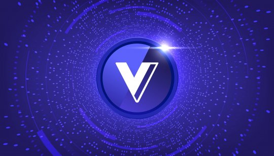 Voyager Token (VGX) icon on modern blue color background.