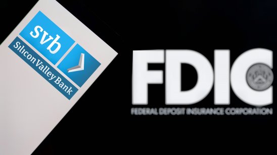 icon valley Bank (SVB) logo with Federal Deposit Insurance Corporation (FDIC) logo background