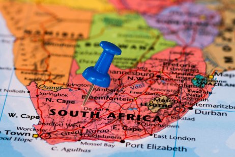 Map of South Africa with a stuck blue stationery button
