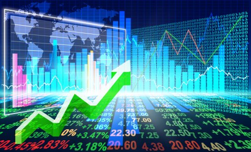 Multi-coloured stocks trading concept