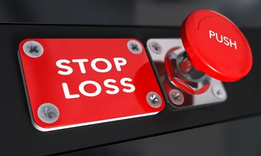 Stop loss panic button with over black background, finance concept