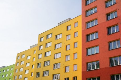 Brightly painted apartment blocks 
