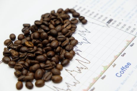 Coffee beans on a coffee bean futures chart