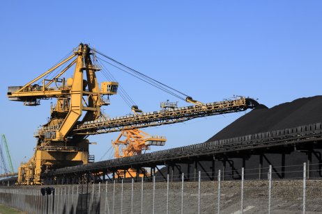 A coal loading conveyor belt piles coal at Kooragang Island, Newcastle, Australia