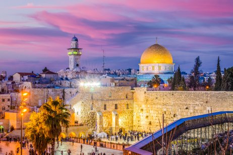Jerusalem, the old city of Israel at the Western Wall and Dome of the Rock.