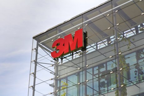 3M company logo on headquarters building in Prague, Czech republic.