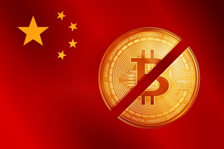 Bitcoin image superimposed over a Chinese flag