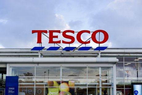 Tesco supermarket sign in Bathgate, Scotland