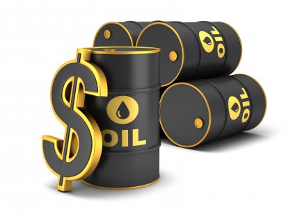 Illustration with mock barrels of crude oil