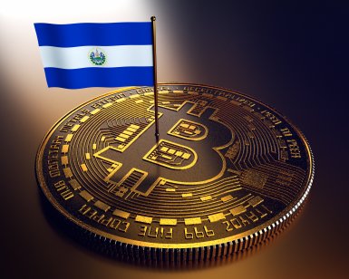 Flag of El Salvador on a bitcoin