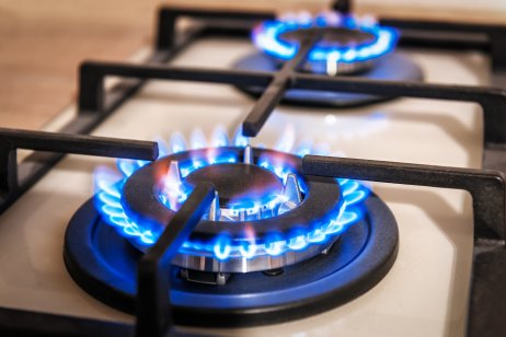A stove burning natural gas