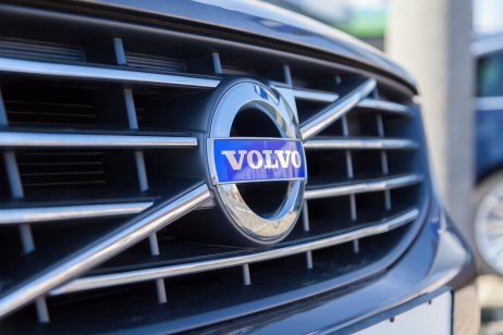 Volvo logo on a Volvo car at a Volvo car dealer in Germany