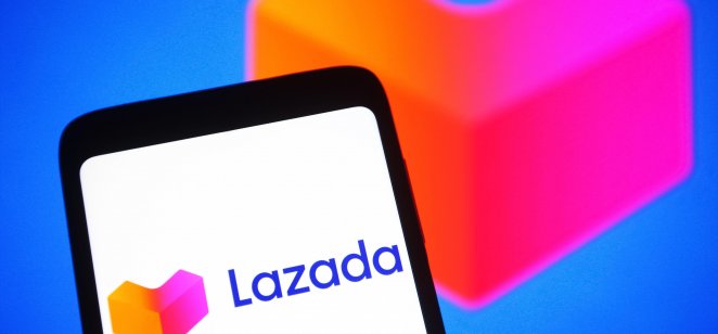 Lazada logo on a smartphone Lazada logo on a smartphone