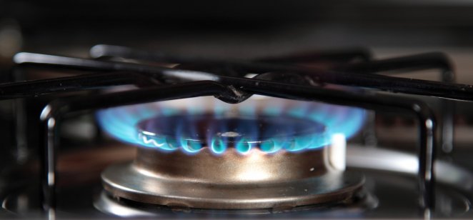 Typical blue gas flame of a gas stove