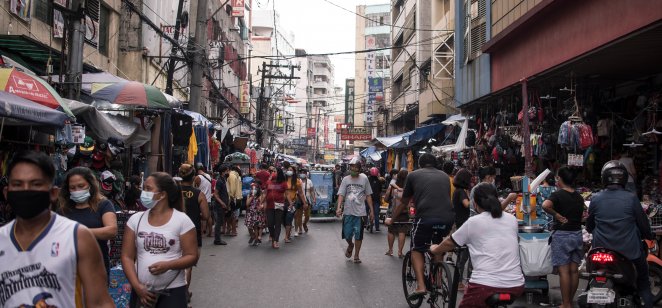 Crowd in busy street in Manila