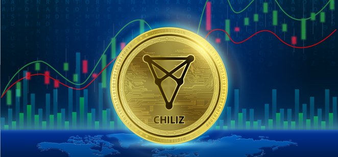 The CHZ coin in front of a price graph