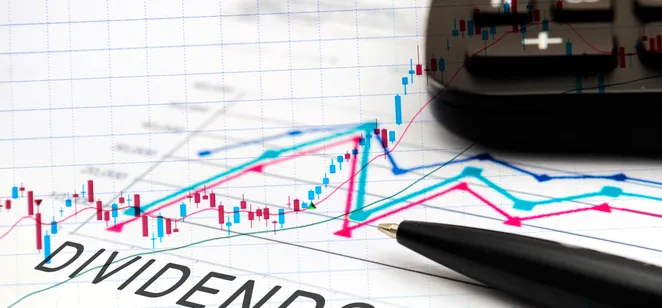 The word 'dividends' on a stock chart