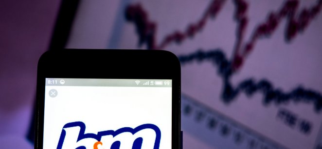 A image of the B&M European Retail Value S.A. company logo seen displayed on a smartphone. 