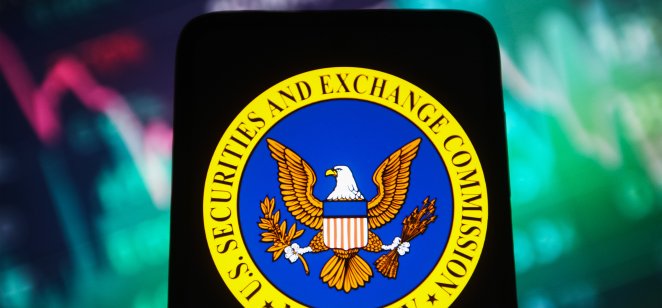 In this photo illustration, the US Securities and Exchange Commission (SEC) seal is seen displayed on a smartphone screen